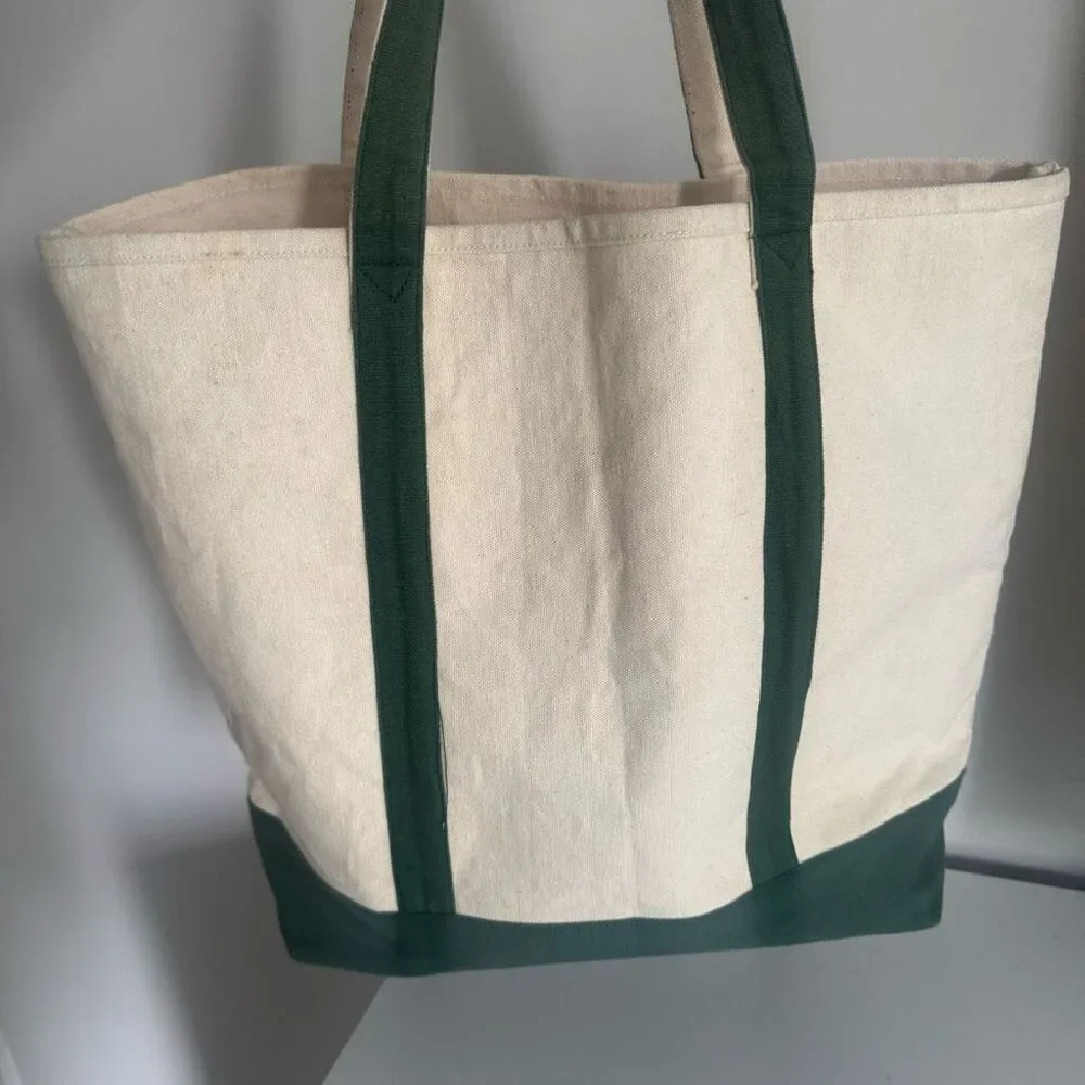 Vintage Large Cotton Canvas Boat And Tote Style Bag Green White